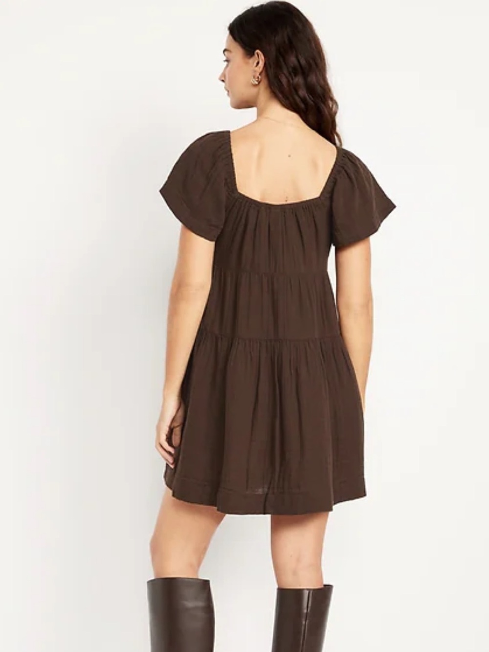 Old Navy Brown Tiered Square-Neck Mini Dress 100% cotton - Picture 3 of 5